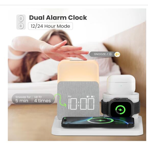 Alarm Clock Wireless Charger, 7in1, MagSafe NightLight, iPhoneProMaxWatchAirPods - Picture 3 of 6